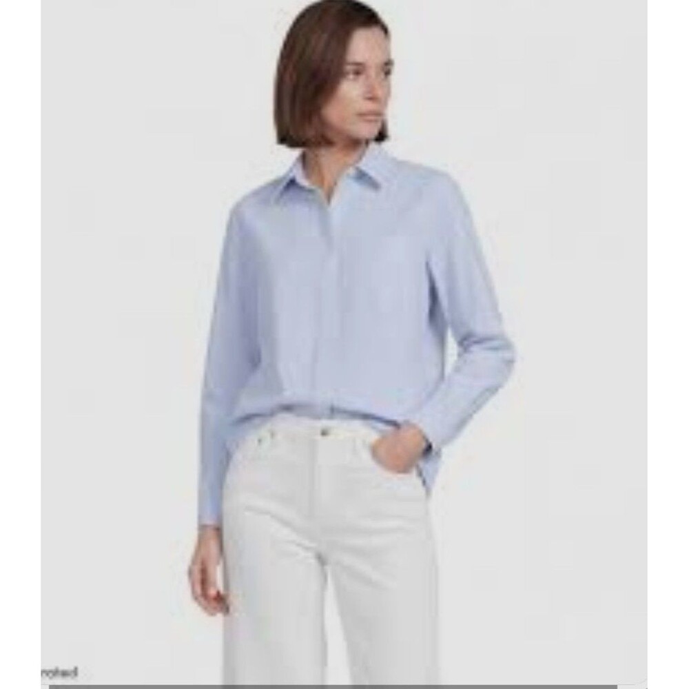 NEW Lands' End Women's Oxford Button Front Shirt Women's 16 True Blue Academia
